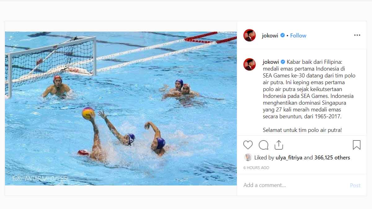 Emas Pertama SEA Games 2019, Polo Air RI Dapat Apresiasi Jokowi