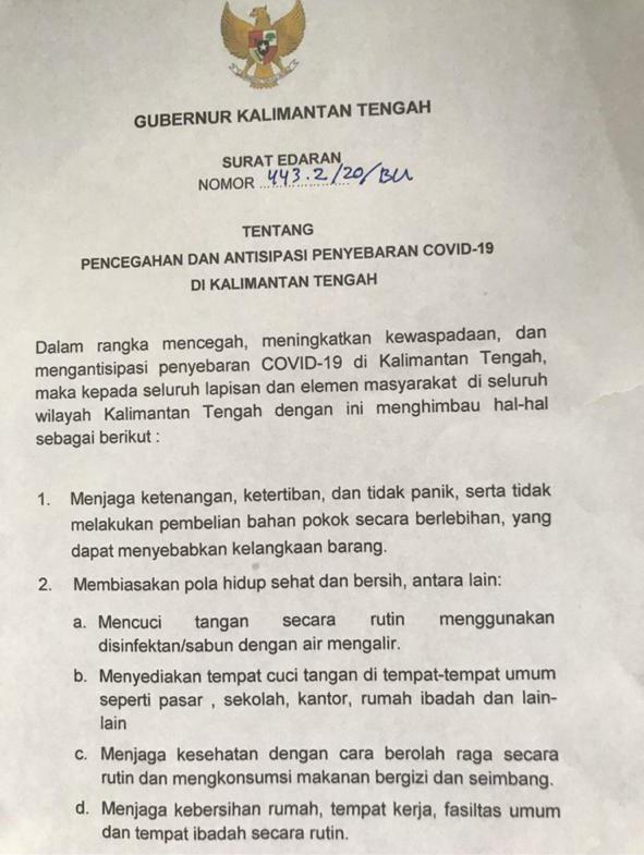 Antisipasi Penyebaran COVID-19, Gubernur Kalteng Keluarkan Maklumat