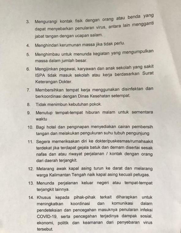 Antisipasi Penyebaran COVID-19, Gubernur Kalteng Keluarkan Maklumat