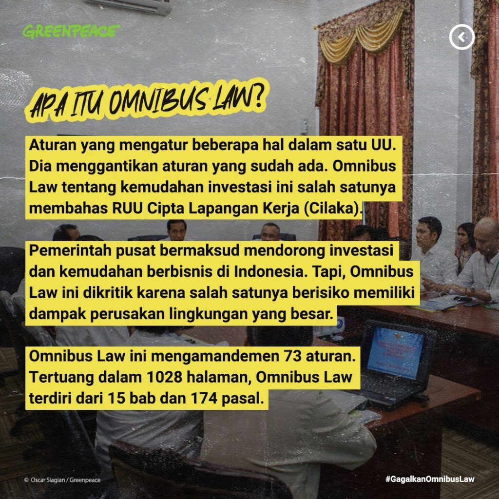 Sindir Rezim Jokowi dan DPR RI, Green Peace Sebut Omnibus Law Give Away untuk Para Investor