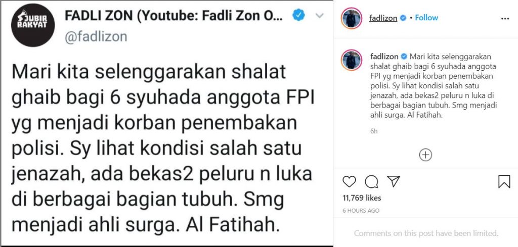 Fadli Zon Ajak Salat Ghaib untuk 6 Anggota FPI yang Mati