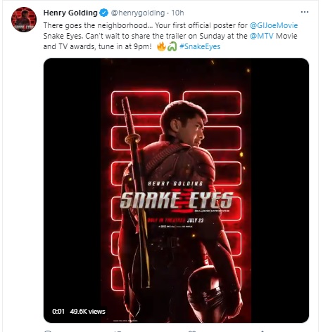 Yuk, Intip Henry Golding dalam Kostum G.I. Joe untuk Film “Snake Eyes”