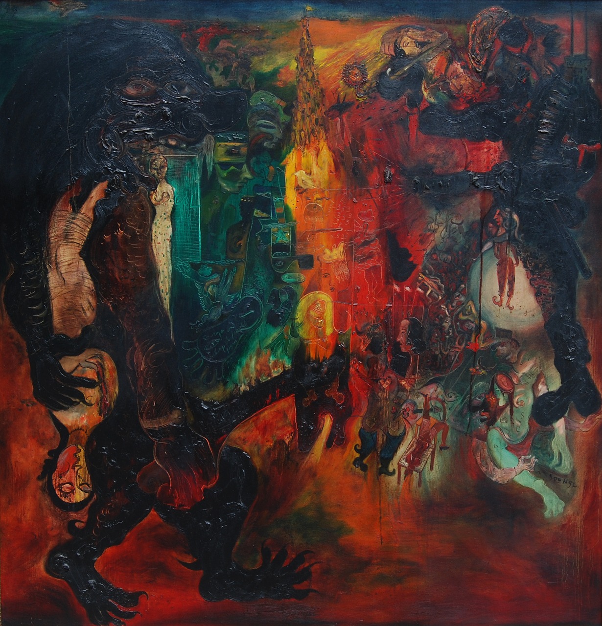 Nasirun – “Larut dalam Warna” (145x145 cm_Oil on Canvas_1997).