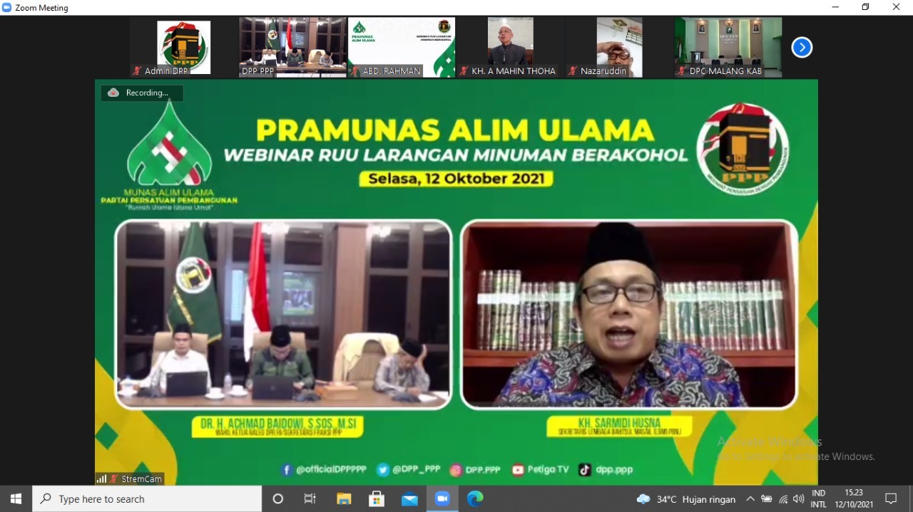 Jelang Munas Alim Ulama', Majelis Syariah PPP Gelar Webinar RUU Minol