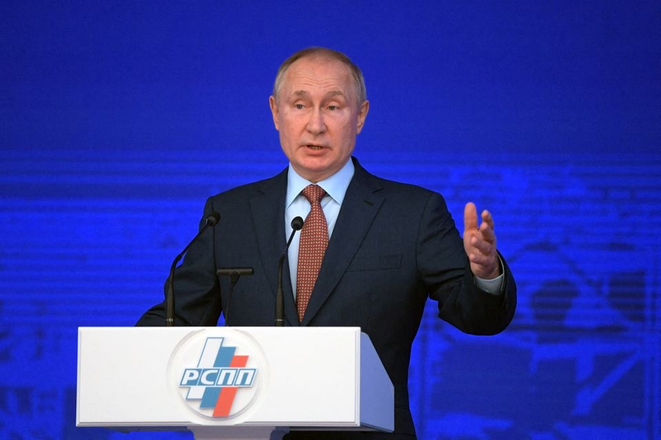 Presiden Rusia Vladimir Putin menghadiri konvensi Persatuan Industrialis dan Pengusaha Rusia (RSPP) di Moskow, Rusia 17 Desember 2021. Foto: Reuters.