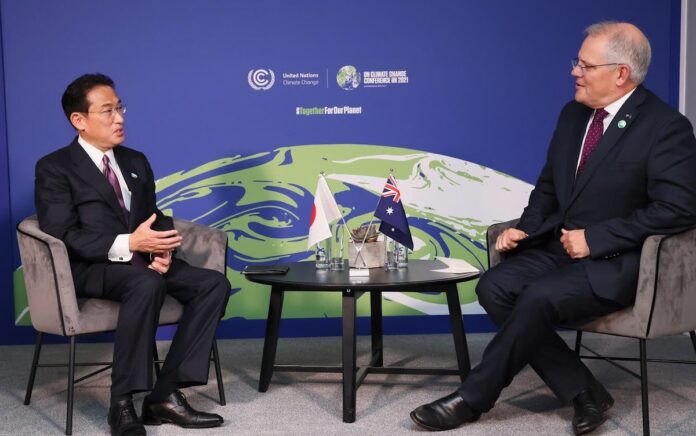 PM Jepang Kishida dan PM Australia Scott Morrison. Foto: Twitter Yamagami.