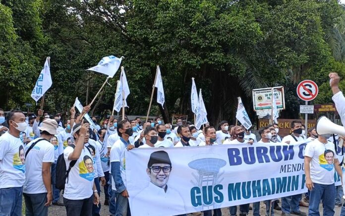 Barisan Buruh Kota Cilegon Banten gelar deklarasi dukung Gus Muhaimin maju dalam Capres 2024. (Foto: Istimewa)