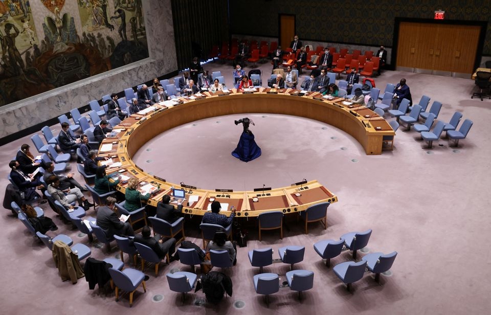 Pertemuan DK PBB di New York pada 14 Maret 2022. Foto: Reuters.