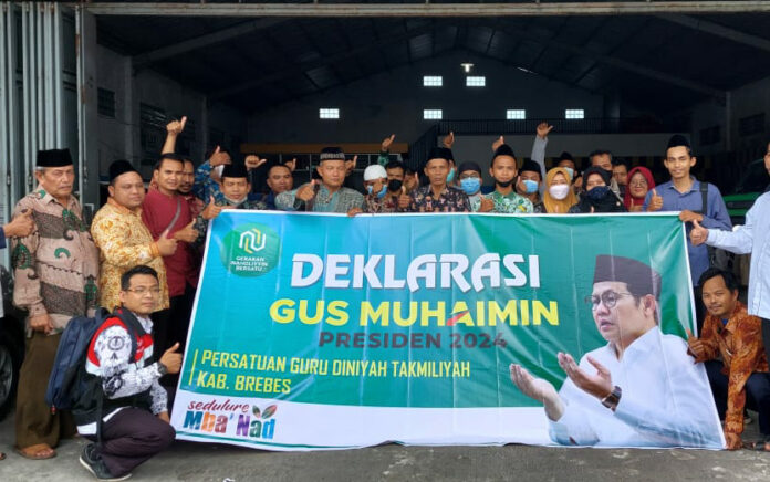 Komunitas Guru Madrasah Diniyah, TPQ dan Pondok Pesantren se Kabupaten Brebes, Jawa Tengah berikan dukungan untuk Gus Muhaimin maju pada Pilpres 2024.