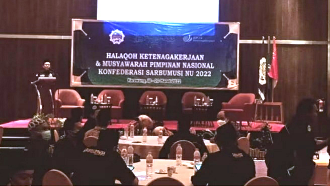 Pembukaan Musyawarah Pimpinan Nasional (Muspimnas) dan Halaqoh Ketenagakerjaan Konfederasi Serikat Buruh Muslimin Indonesia (K-Sarbumusi) NU Tahun 2022. (Foto: Istimewa)