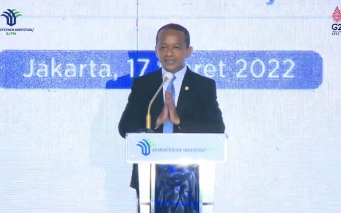 Menteri Investasi/Kepala BKPM Bahlil Lahadalia dalam Grand Launching Proyek Investasi Berkelanjutan , di Jakarta, Kamis (17/3). (Foto: Tangkap Layar)