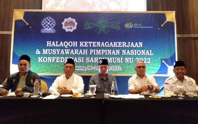 Halaqah Ketenagakerjaan Sarbumusi NU 2022 dalam acara pada acara Musyawarah Pimpinan Nasional (Muspimnas) Konfederasi Serikat Buruh Muslimin Indonesia (K-Sarbumusi). (Foto: Dok. Istimewa)