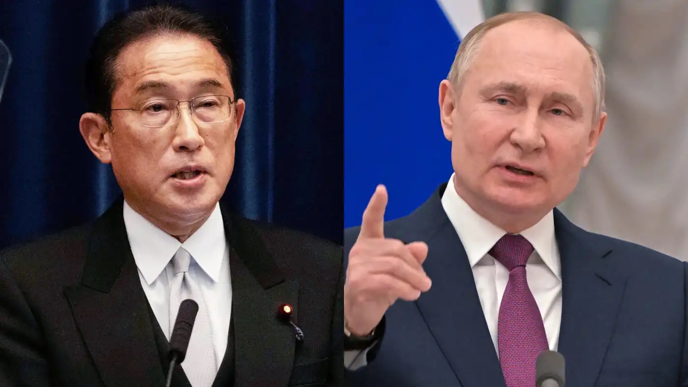 Perdana Menteri Jepang Fumio Kishida dan Presiden Rusia Vladimir Putin.