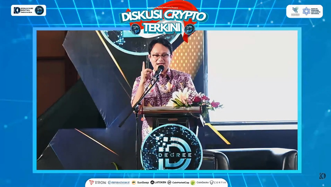 Wakil Menteri Perdagangan Jerry Sambuaga saat memberikan edukasi pada acara ‘Diskusi Crypto Terkini’ yang diselenggarakan PT Konakami Digital Indonesia di Palembang, Senin (28/3). (Foto: Tangkap Layar)