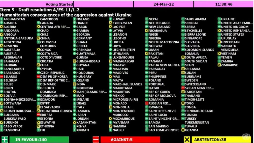 Hasil Voting Majelis PBB Kamis (24/3). Foto: UN.