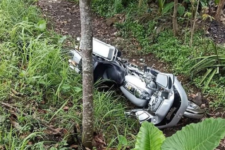 Motor gede jenis Harley Davidson yang menabrak anak kembar hingga tewas di Pangandaran. (Foto/MPI/Syamsul Maarif)