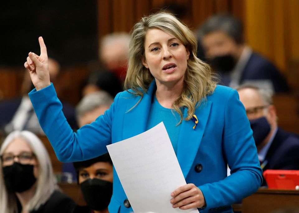 Menteri Luar Negeri Kanada Melanie Joly berbicara selama Periode Pertanyaan di House of Commons di Parliament Hill di Ottawa, Ontario, Kanada, 22 Maret 2022. Foto: Reuters/Patrick Doyle.