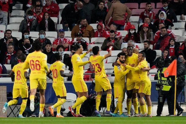 Liverpool merayakan kemenangannya setelah bungkam Benfica dengan skor 3-1 (AP Photo)