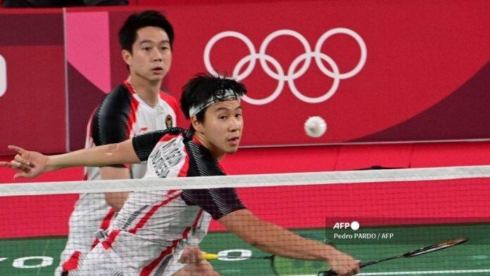 Marcus Fernaldi Gideon saat di Olimpiade Tokyo 2020 (AP Photo)