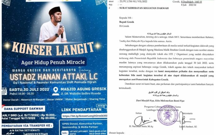 Undang Ustadz Hanan Attaki, Rencana Konser Langit di Gresik Tuai Protes