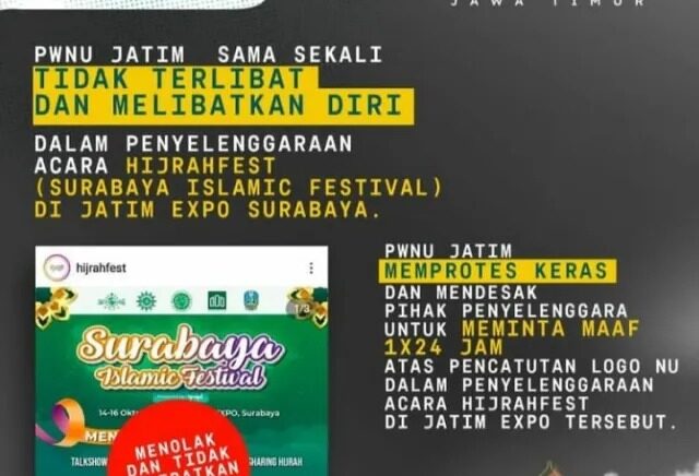 Catut Logo NU, PWNU dan MUI Jatim Tolak Hijrahfest Surabaya Islamic Festival