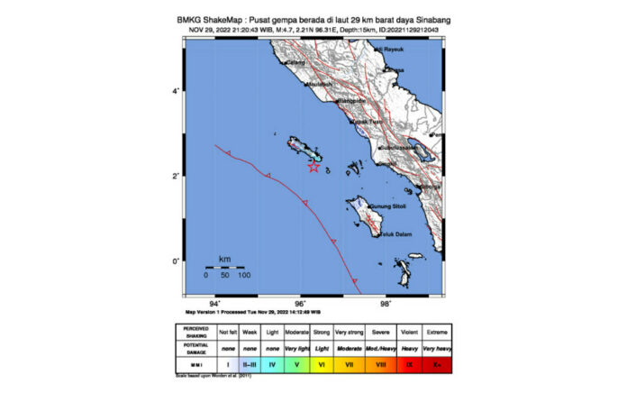 BMKG: Gempa bumi magnitudo 4,7 landa Sinabang Aceh
