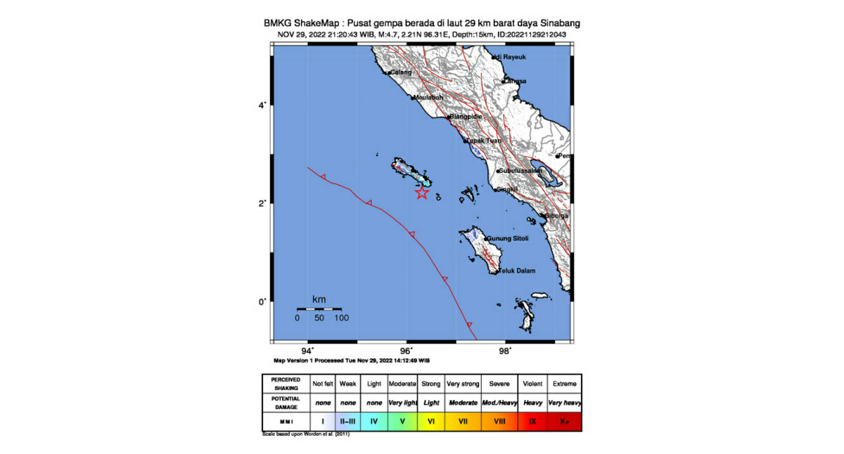 BMKG: Gempa bumi magnitudo 4,7 landa Sinabang Aceh