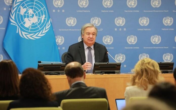 Sekretaris Jenderal Perserikatan Bangsa-Bangsa (PBB) Antonio Guterres berbicara dalam konferensi pers akhir tahun di markas besar PBB di New York pada 19 Desember 2022. (Xinhua/Xie E)