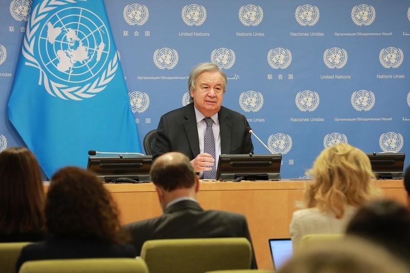 Sekretaris Jenderal Perserikatan Bangsa-Bangsa (PBB) Antonio Guterres berbicara dalam konferensi pers akhir tahun di markas besar PBB di New York pada 19 Desember 2022. (Xinhua/Xie E)