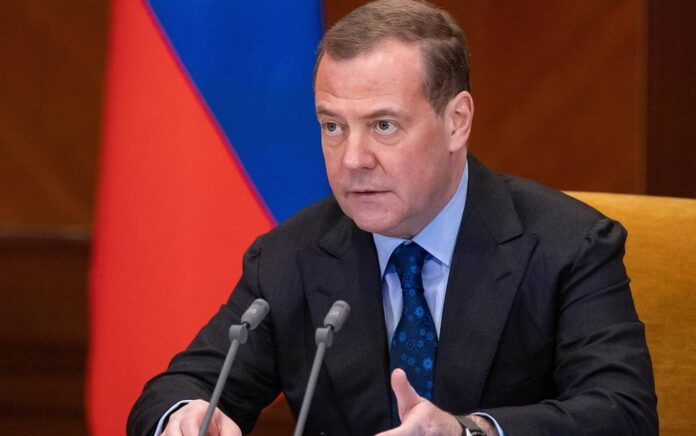 mantan Presiden Rusia Dmitry Medvedev, yang juga sekarang adalah wakil ketua Dewan Keamanan Rusia. Foto: Yekaterina Shtukina/POOL/TASS.