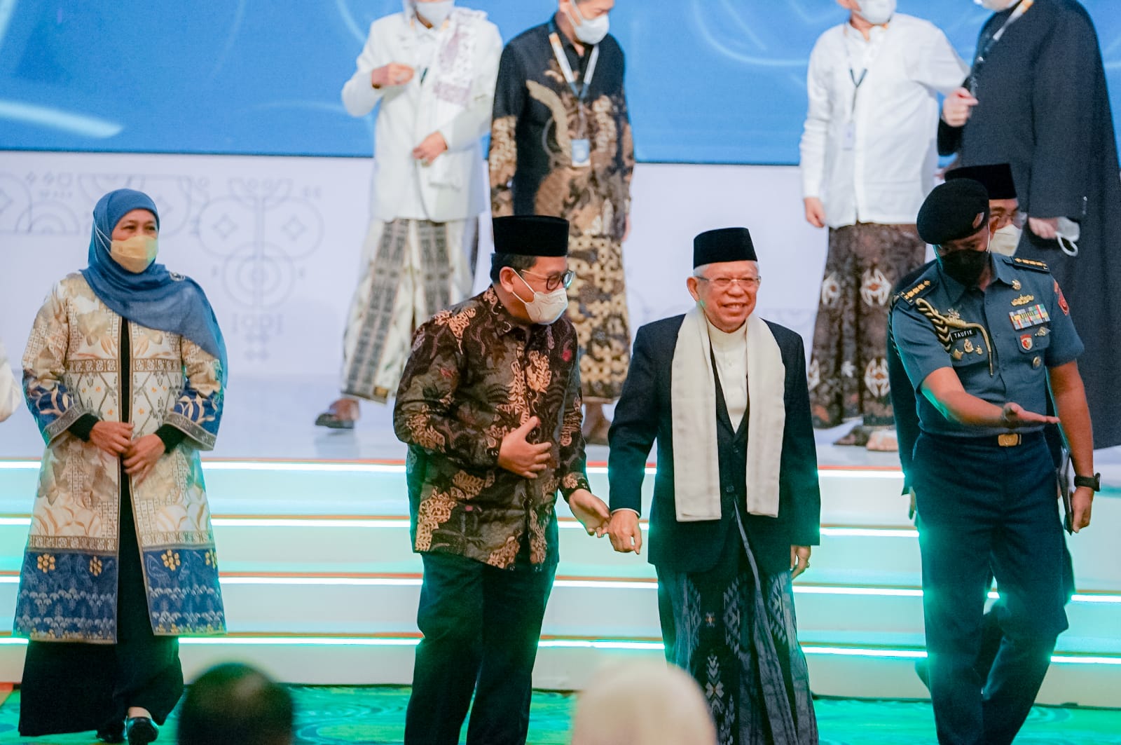 Wapres Ma'ruf Amin dalam forum Muktamar Internasional Fikih Peradaban I yang mengangkat tajuk Membangun Landasan Fiqih untuk Perdamaian dan Harmoni Global di Shangri-La Hotel, Surabaya, Senin (6/2/2023).