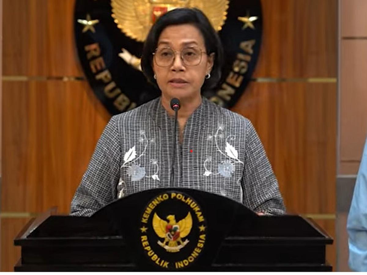 Sri Mulyani dalam konferensi pers di Kemenko Polhukam, Senin (21/3/2023)