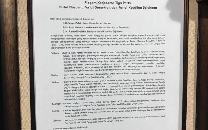 Simak! 6 Poin dalam Piagam Kesepakatan Koalisi Perubahan