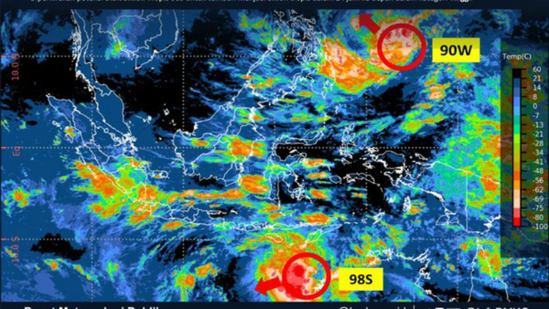 Waspada! Berikut Dampak Bibit Siklon 90W dan 98S di Dekat Indonesia
