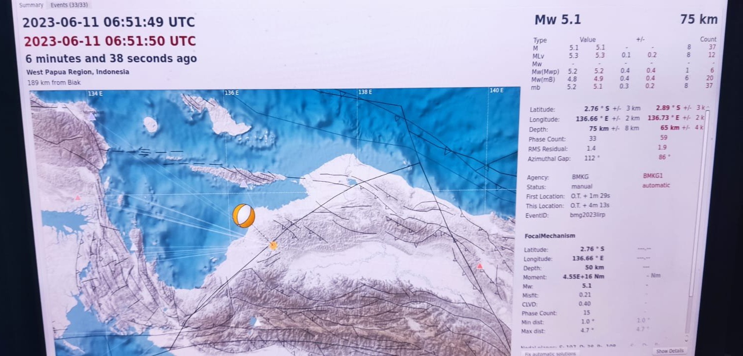 Gempa M 5,2 Goncang Waropen Papua