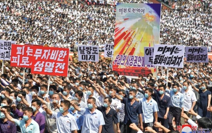 120 Ribu Warga Korea Utara Gelar Aksi Lawan Imperialisme AS. Foto: KCNA.