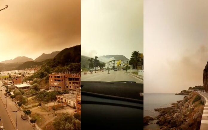 Asap mengepul menyusul kebakaran hutan di Bejaia, Aljazair, 24 Juli 2023 dalam screengrab yang diperoleh dari video media sosial. Foto: Reuters/Ammouri Abderahmane.