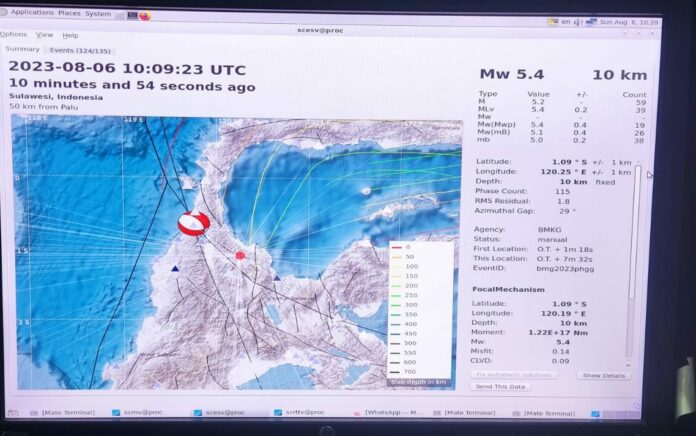 Analisis BMKG Soal Gempa M 5,4 di Palu Sulteng