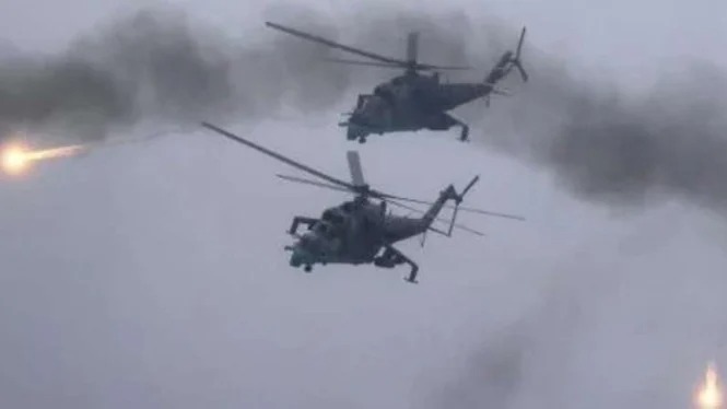 Militer Ukraina Tumbangkan Dua Helikopter Tempur Rusia Ka-52 'Alligator