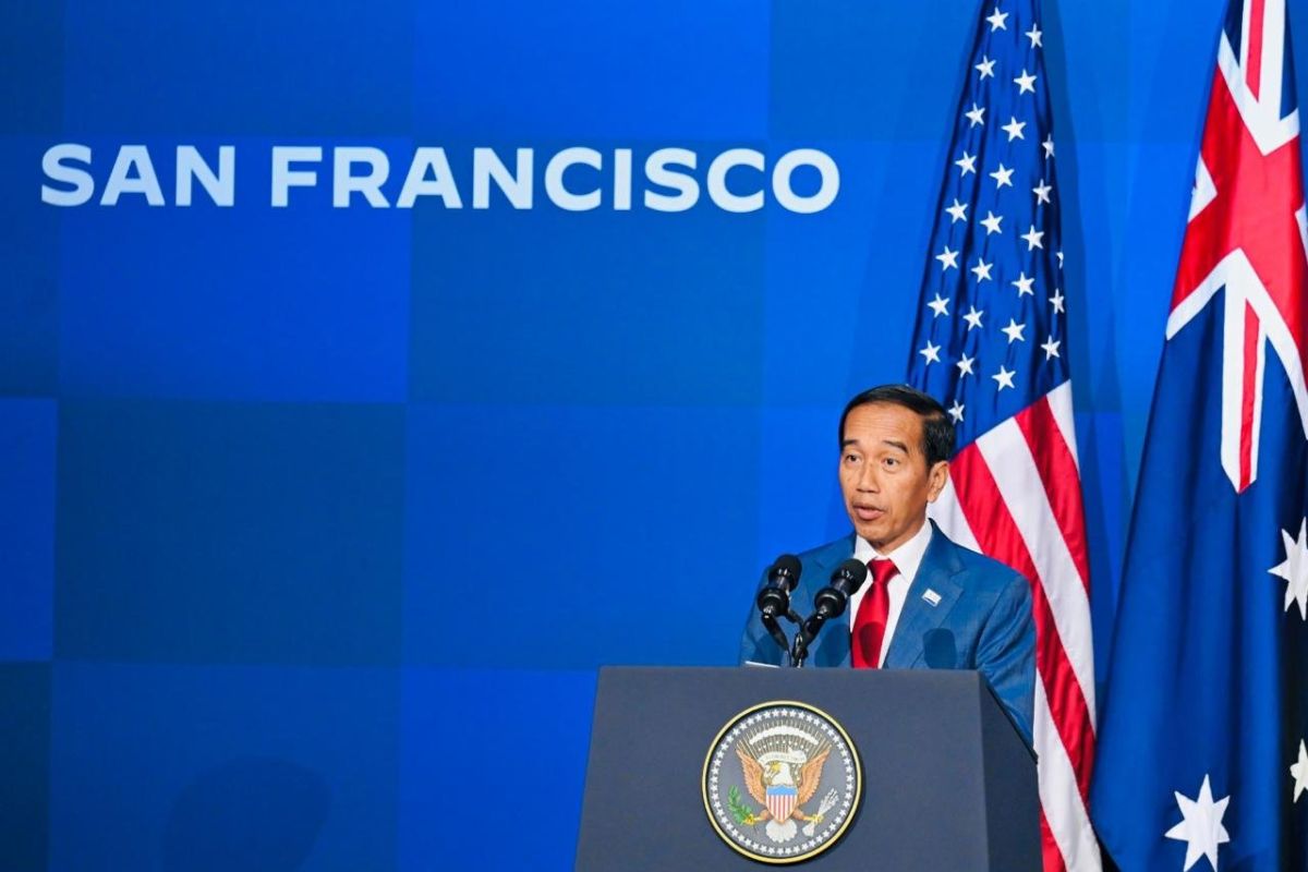 Presiden Jokowi menyampaikan pidato dalam forum Indo-Pacific Economic Framework (IPEF), di San Francisco, Amerika Serikat, Kamis (16/11/2023) waktu setempat. (Foto: Biro Pers Sekretariat Presiden)