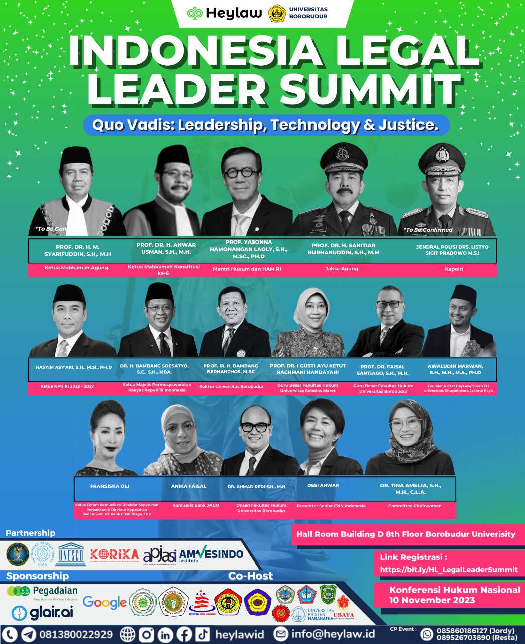 Pertama di Indonesia, Heylaw Indonesia dan Program Doktor Hukum Universitas Borobudur Hadirkan 'The FIRST Indonesia Legal Leader Summit 2023'