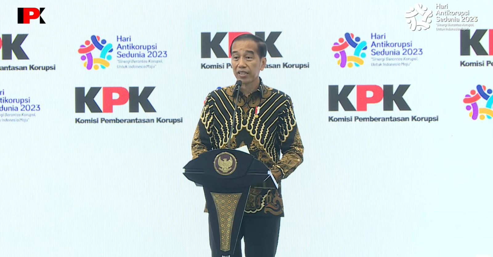 Jokowi dalam pidatonya di Hakordia 2023 yang digelar di Istora Senayan, Jakarta, Selasa (12/12/2023).