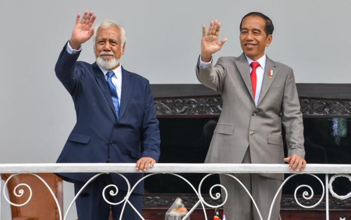 Presiden Jokowi menerima kunjungan resmi PM Timor-Leste Xanana Gusmao, di Istana Kepresidenan Bogor, Jawa Barat, Jumat (26/01/2024). (Foto: Humas Setkab)