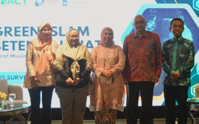 hasil survei nasional REACT (Religious Environmentalism Actions) yang mengkaji pengetahuan, sikap, dan perilaku Muslim Indonesia terhadap lingkungan dan perubahan iklim di Hotel Ashley Wahid Hasyim Jakarta pada Rabu, (24/7/2024).