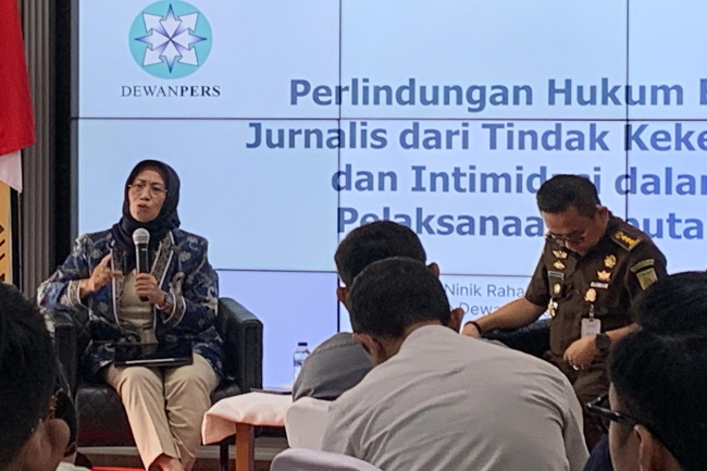 Ketua Dewan Pers Ninik Rahayu dalam acara Media Gathering Kejaksaan Agung di Jakarta Selatan pada Rabu (24/7/2024).